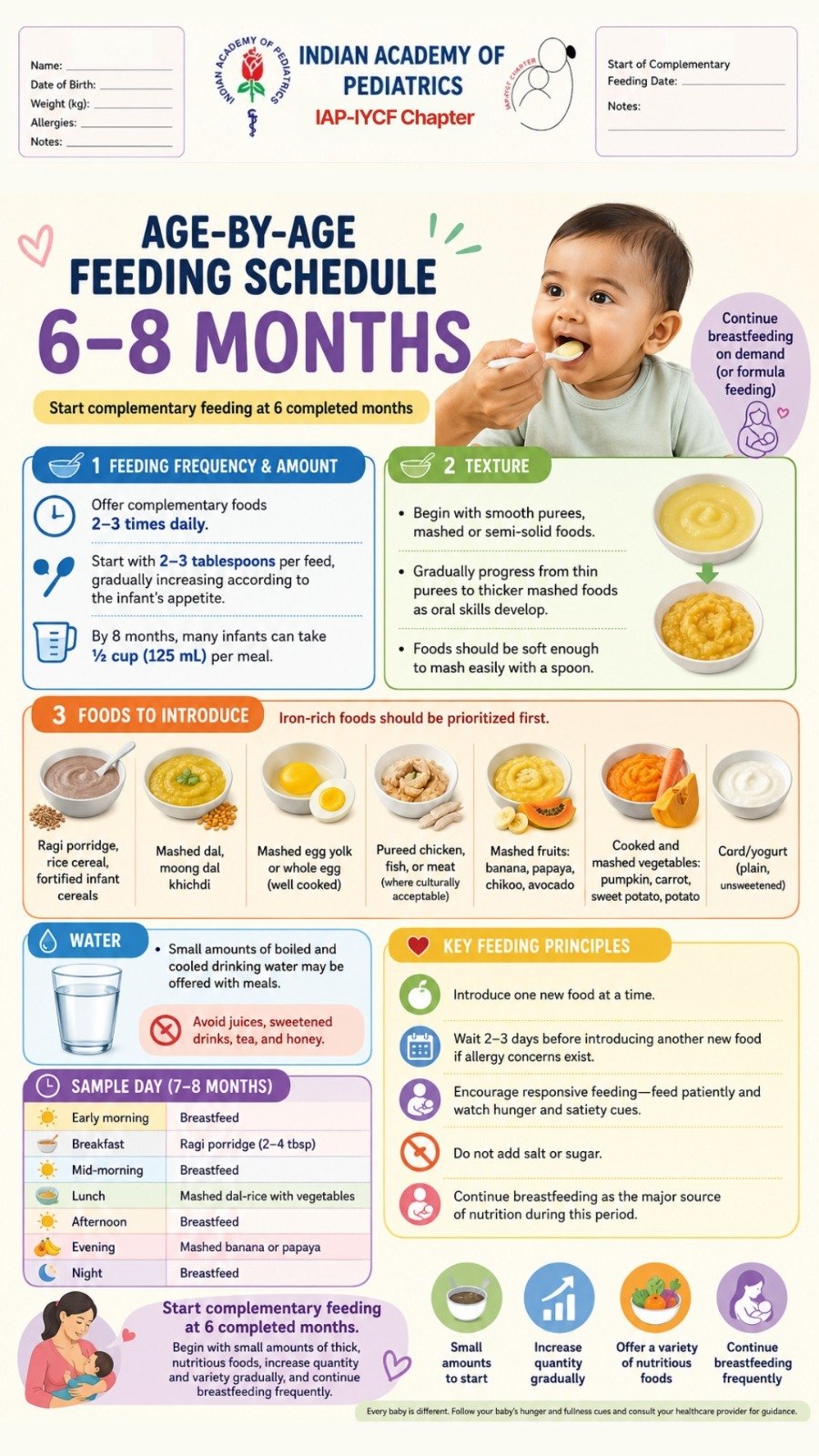 6–8 months baby feeding schedule and complementary feeding guide