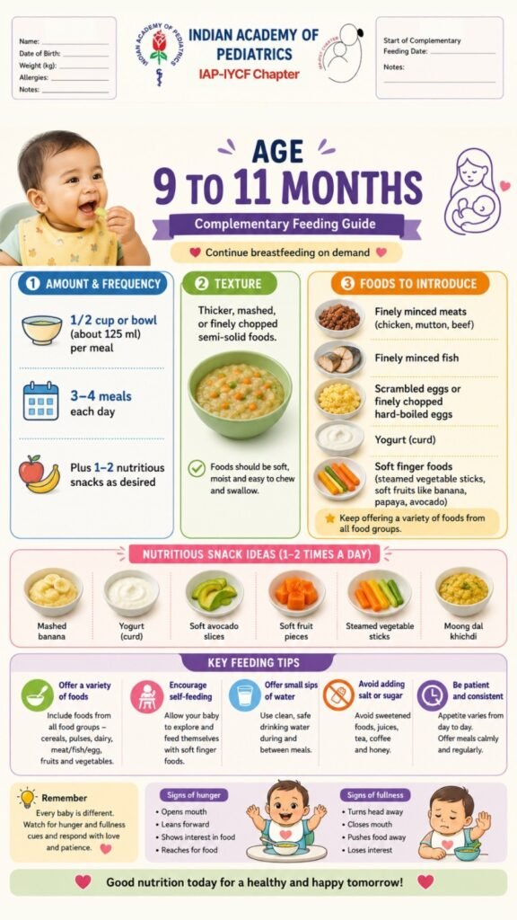 9–12 months baby feeding schedule and complementary feeding guide